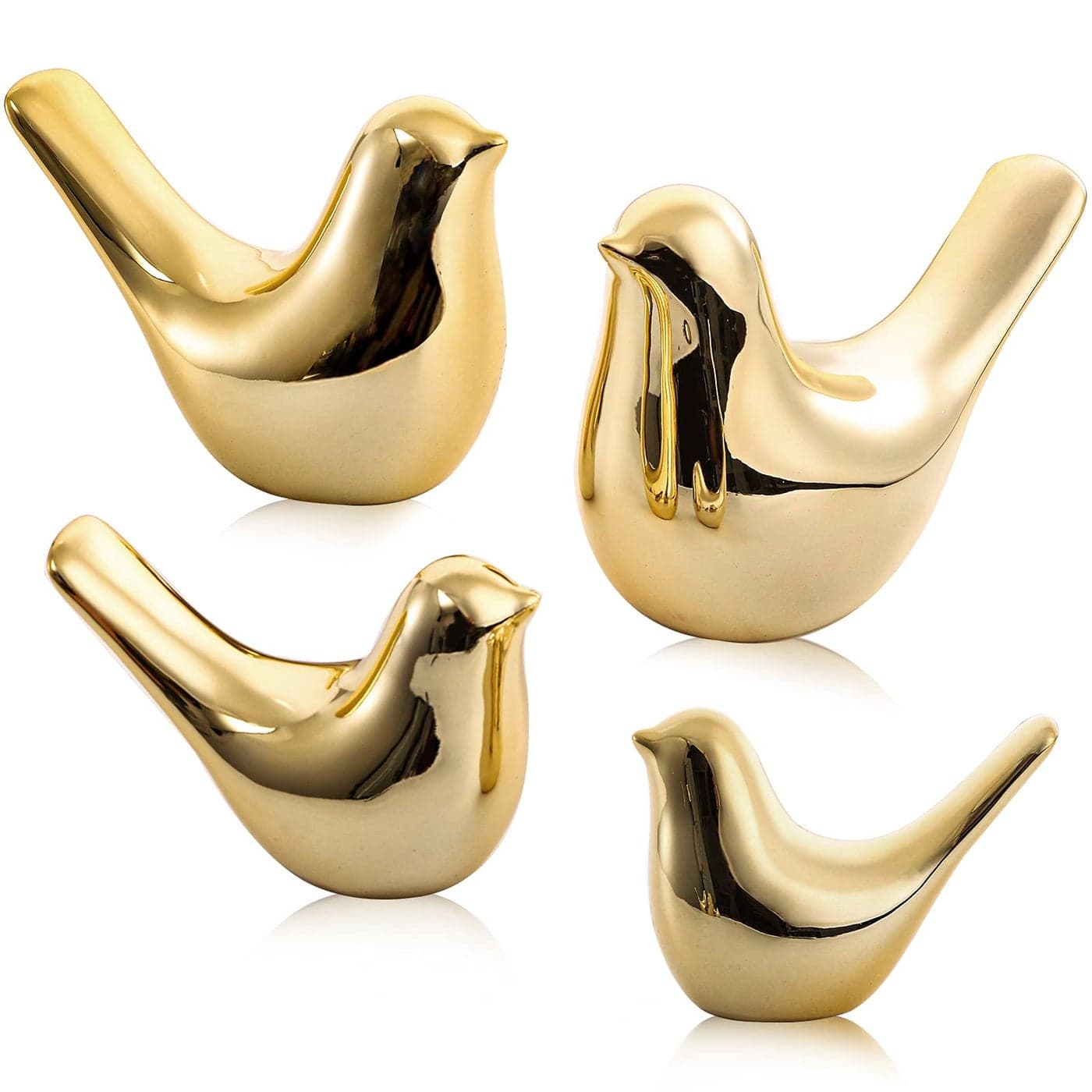 ZOOFOX Set of 4 Gold Bird Decor Figurine Ceramic Small Animal Statues Home Shelf Decor Furniture Desktop Display for Living Room Bedroom Cabinets and Office Desktop Assorted Sizes