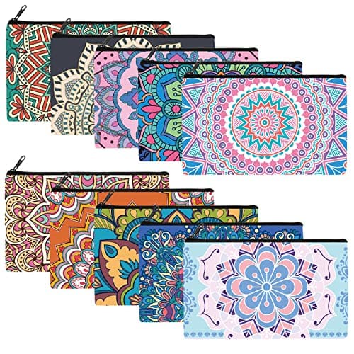 Reginary 20 Pieces Mandala Cosmetic Bag for Women, Roomy Mandala Makeup Bags with Zipper Toiletry Bag Pouch Travel Accessory Organizer Christmas, 7 x 4.3 Inches
