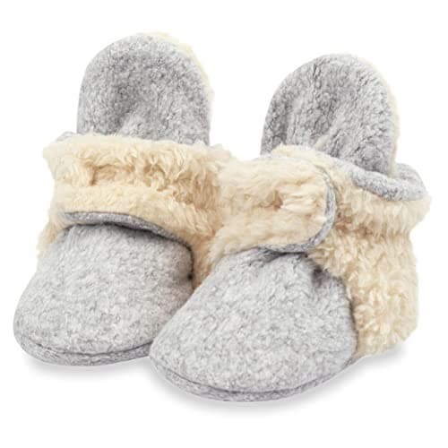 Zutano Unisex Fleece Baby Booties with Organic Cotton Lining, Newborn Essentials, Heather Gray Furry, 3 Months