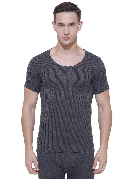 BODYCARE Mens Round Neck Half Sleeves Thermal Top Pack of 1-Charcoal Melange