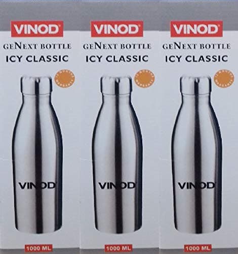 Vinod ICY Classic Stainless Steel Fridge Bottle, 1L, Set of 3