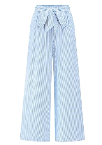 BTFBM Pants for Women 2026 Spring Clothes Striped High Waist Tie Knot Dressy Casual Wide Leg Palazzo Work Trousers Pants(Light Blue, Small)