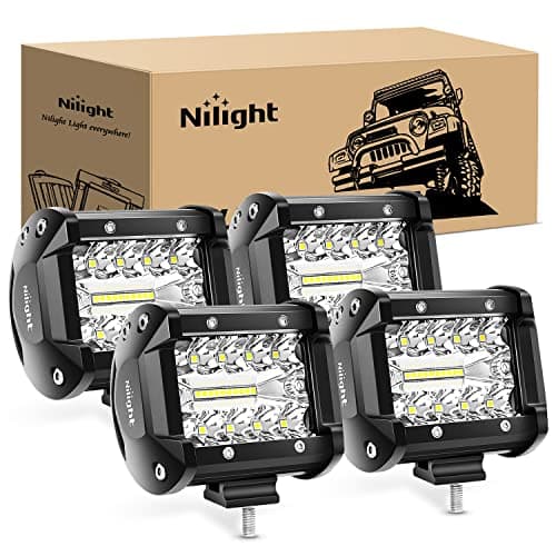 Nilight 4Pcs LED Pods 4Inch 60W Triple Row Flood Spot Combo 6000LM Light Bar Driving Fog Lights Off Road Lighting for Trucks Pickup Golf Cart SUV ATV UTV 4x4 Van Camper Boat