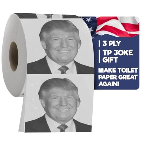 Gagster Donald Trump Toilet Paper Roll 3 Ply Funny Novelty Bathroom Tissue Gag 200 Sheets Per Roll Joke Gifts Prank Gift for Adults Black and White Printed Sheets Make Your Butt Laugh