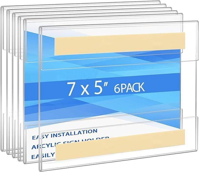 NIYANETAIL Acrylic Sign Holder Wall Mount Clear Horizontal Wall Frame with DoubleSided Adhesive Tape for Office Home Store Restaurant No Drilling Required 5x7 inch Pack of 6