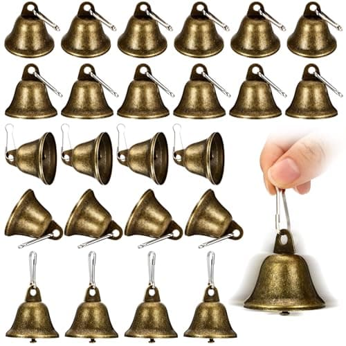 Craft Bells 24 PCS Bronze Jingle Vintage Bells 17 X 15 with Spring Hooks Small Brass Bell for Dog Potty Training Doorbell Wedding Decor DIY Favor Crafts Christmas Tree
