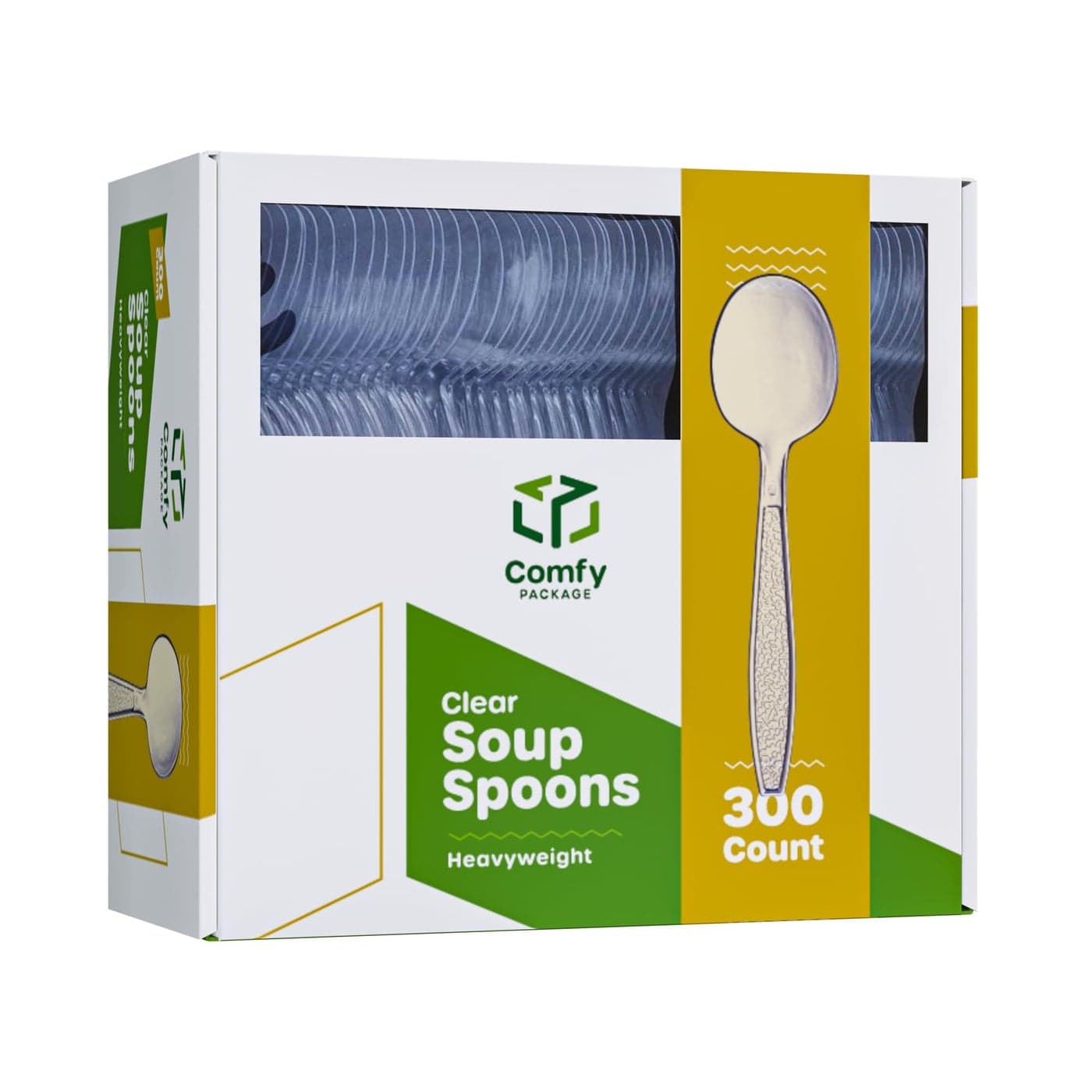 Comfy Package Pack of 300 Heavyweight Disposable Clear Plastic Soup Spoons Engraved Design