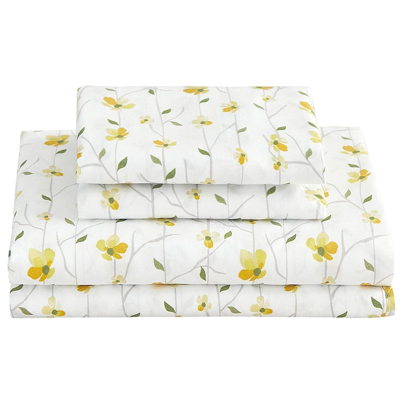 Softan Yellow Floral Bed Sheets Full Flower Printed Sheets Patterned Microfiber Fitted Sheets Full with 15 Deep Pocket NonSlip Straps Summer Cooling Sheets Pillowcase Set