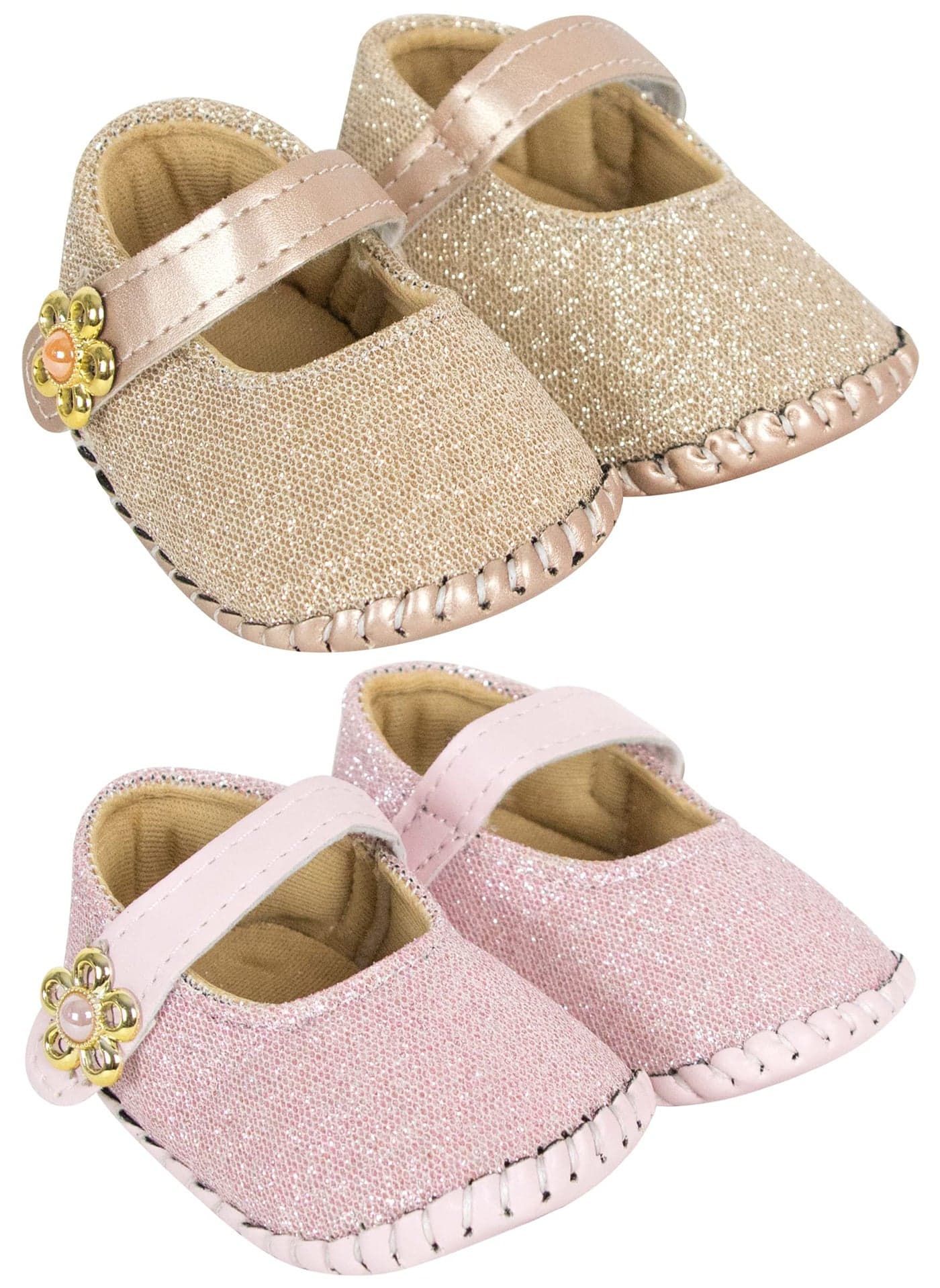 Neska Moda Set of 2 Pair 0 To 6 Months Baby Girls Synthetic Leather Baby Sandal Booties (Pink, Gold) -BT914andBT915