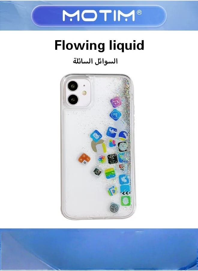 Liquid Plain and Glitter Case for iPhone 14 Pro Max with Cute Bling Sparkle, Hard Back Colorful Bling Quicksand with iOS Icon Soft Rubber TPU Bumper Protective Case Cover