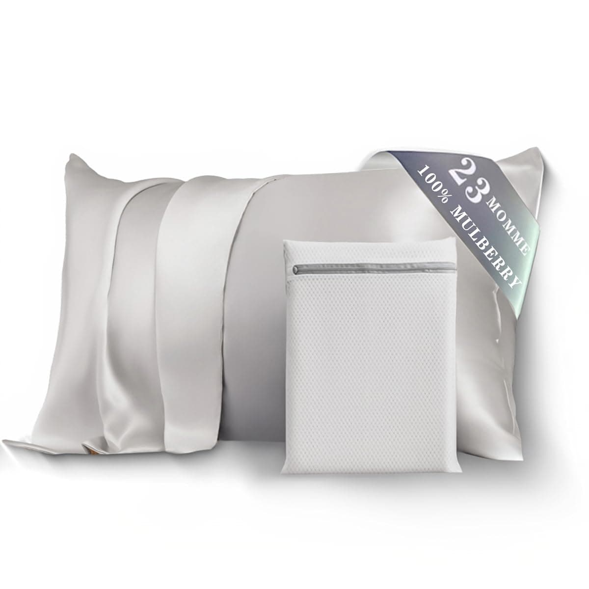 PROMEED Silk Pillowcase for Hair and Skin with Hidden Zipper, Both Sides 23 Momme Natural Real 100% Mulberry Silk Pillow Case, 1 Piece (Queen 20"x30", Light Grey)