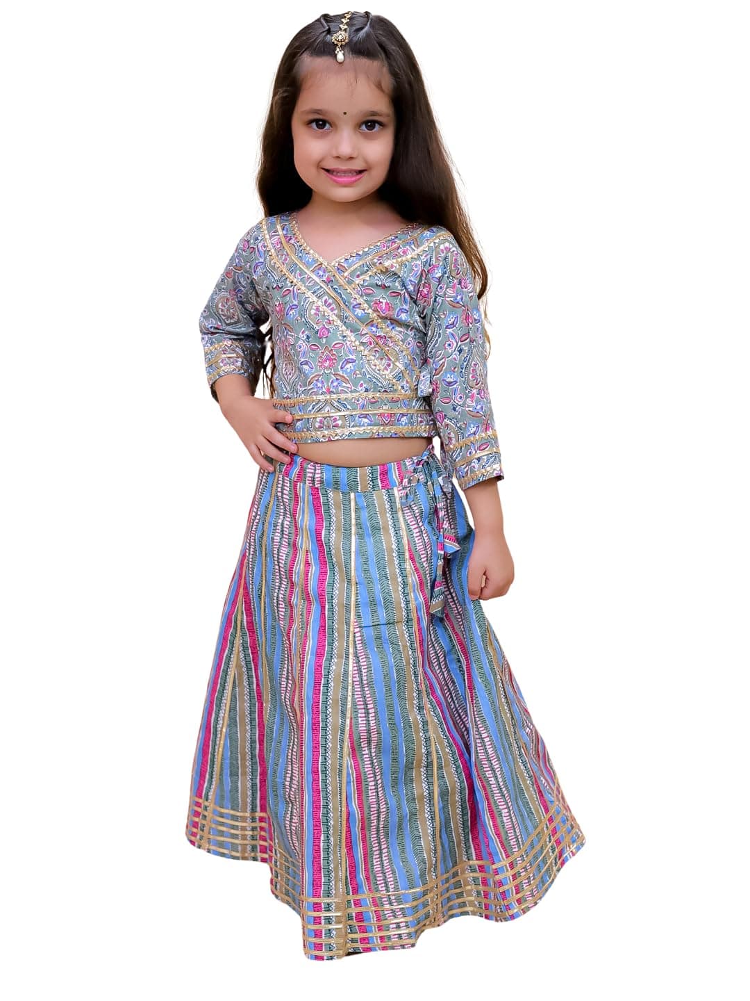 The Mom Store Girls Kurta Lehenga Set Ethnic Wear | Printed | Stylish Kids/baby Kurta for Festivals & Occasions | Cotton | Multicolor Muskaan | 1-2Y