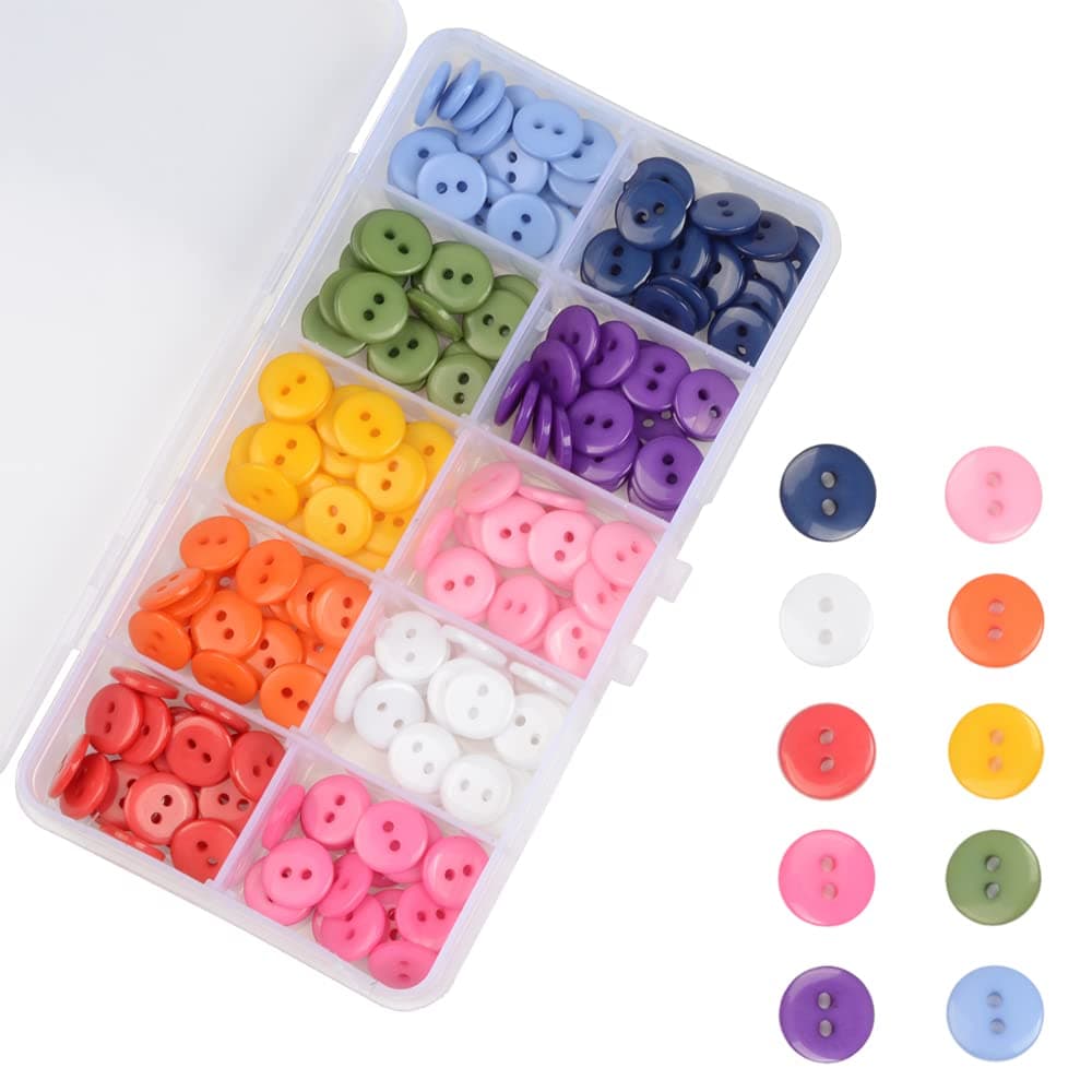 OELFFOW Round Sewing Buttons 10mm 10 Color Resin Buttons for Children Sweater Shirt DIY Craft Clothing Fasteners for Crafts Pack of 200 Pcs