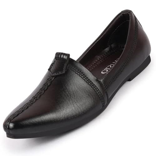 FAUSTO FST FOSME-2044 BLACK-44 Men's Black Wedding Party Evening Broad Feet Ethnic Slip On Juttis and Mojaris (10 UK)