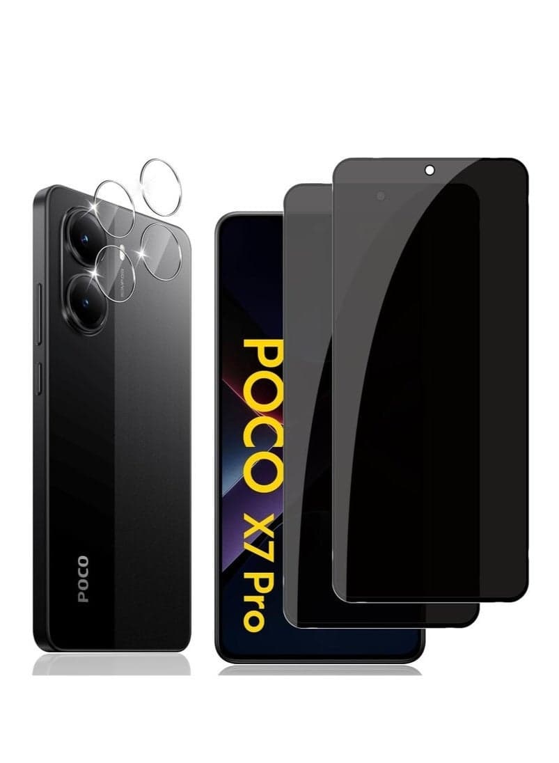 Xiaomi Poco X7 Pro 5G Privacy Screen Protector – 2-Pack Anti-Spy Tempered Glass with 9H Hardness & Oleophobic Coating – Anti-Peep Screen Guard + 2 Camera Lens Protectors – Full HD Clarity, Easy Installation, Case Friendly, Scratch & Shatter Resistant
