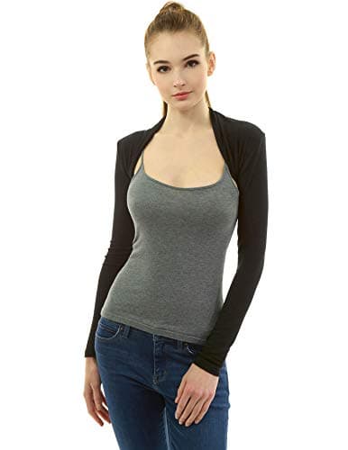 AmélieBoutik Women Long Sleeve Bolero Shrug Cropped Open Front Cardigan Jacket(Black X-Small)