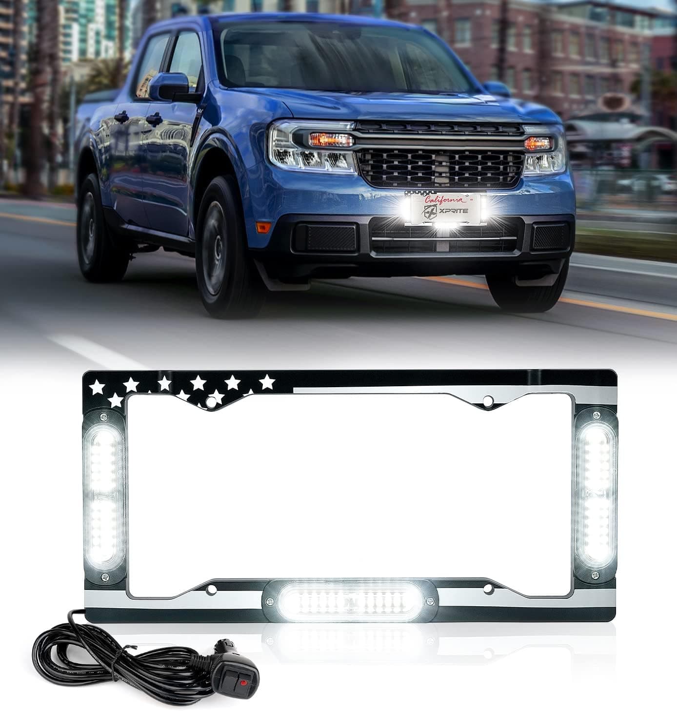 Xprite 36 LED License Plate Strobe Light with US Flag Design and 22 Flashing Modes