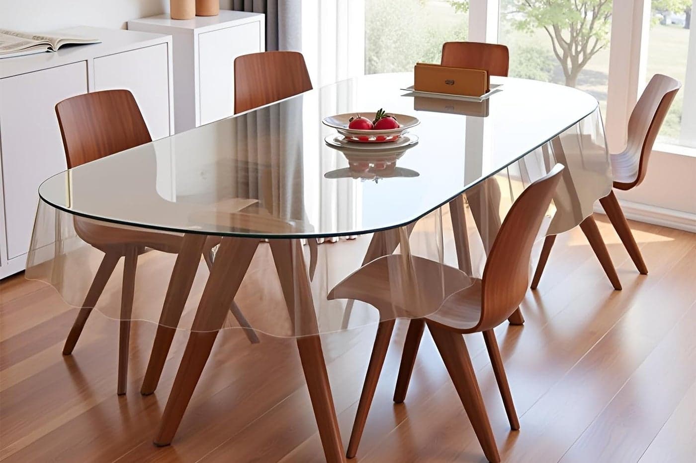 The Furnishing Tree Oval Shaped 8 Seater PVC Transparent Table Cover WxL 60x90 inches 0.15 mm Thickness Without Lace