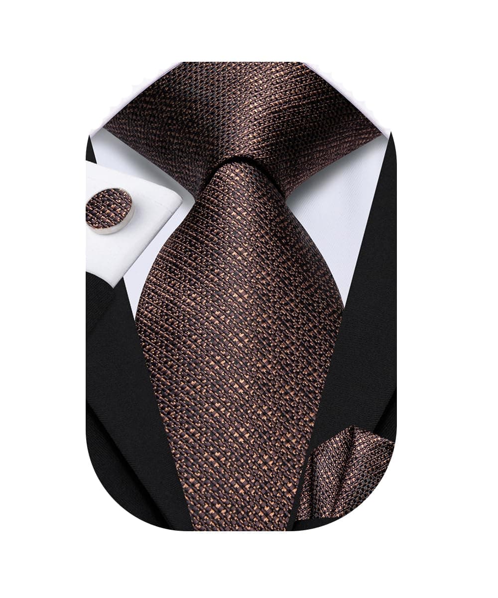 Dubulle Mens Paisley Striped Tie Silk Mens Necktie and PocketSquare Cufflinks Set Wedding Fomral Party,Dark Brown
