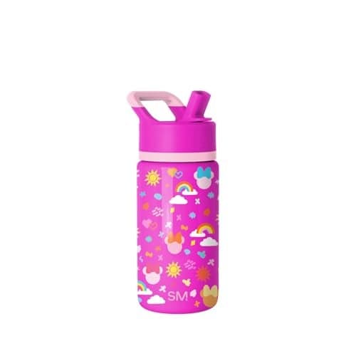 Simple Modern Disney Minnie Mouse Kids Water Bottle with Straw Lid 14oz Insulated Stainless Steel Kids Tumbler Spill Proof Toddler Cup for School Girls Boys Summit Minnie Doodle