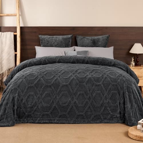 PHF Fluffy Sherpa Fleece Blanket Twin Size for Winter, Warm and Cozy, 510GSM 3D Tufted Shaggy Fleece Blanket for Sofa Bed, Dark Grey, 60"x80"