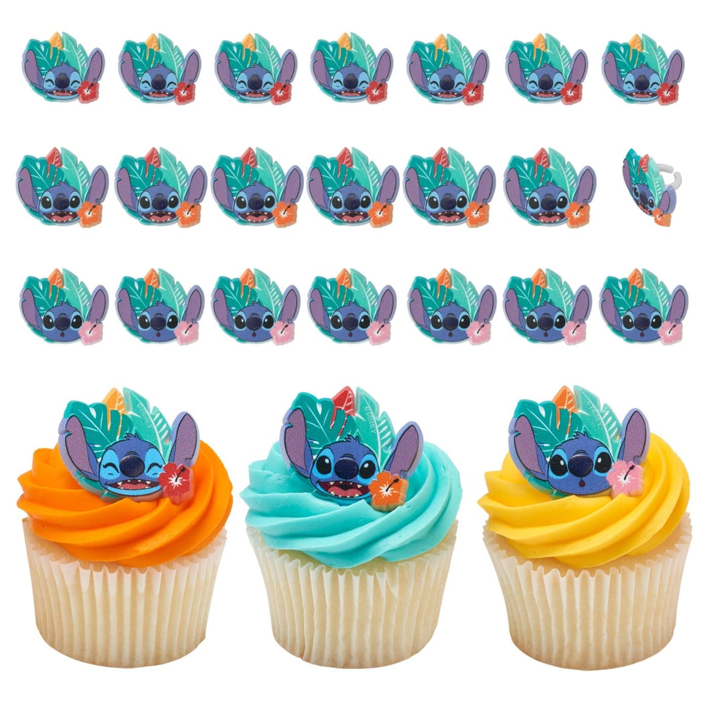 DecoPac Disneys Stitch Ohana Cupcake Rings 24 Lilo Stitch Cupcake Decorations For Birthday Parties Celebrations Food Safe Cake Toppers 24 Pack