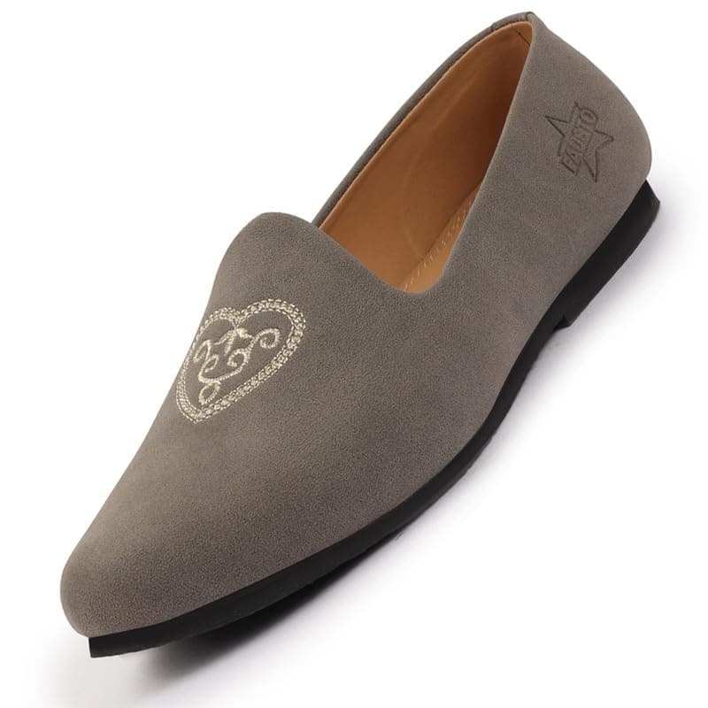 FAUSTO FST KI-481 GREY-42 Men's Grey Traditional Ethnic Embroidered Design Velvet Slip On Juttis & Mojaris for Party|Wedding|Festival (8 UK)