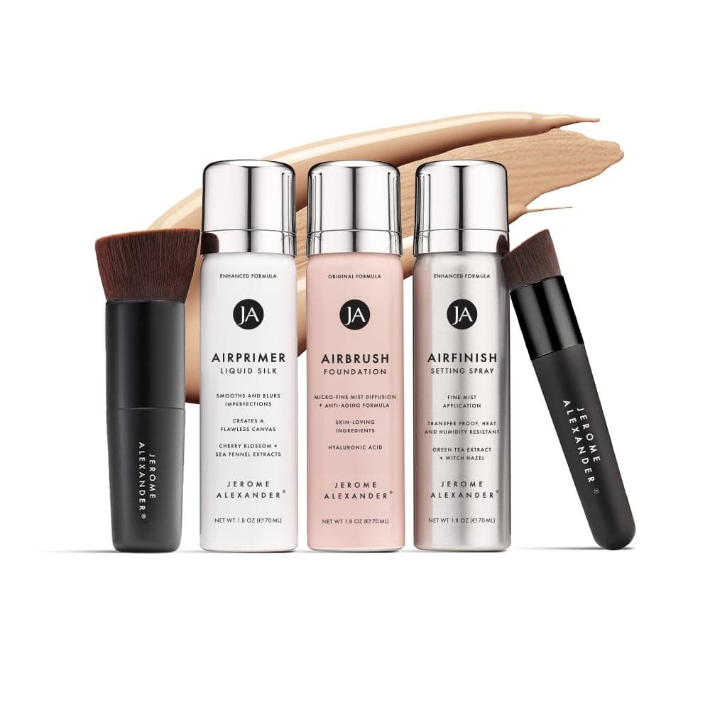 Magic Minerals AirBrush Foundation System by Jerome Alexander Complete 5pc Spray Makeup Set with Foundation Primer and SettingFinishing Spray for Smooth Radiant Skin Light Medium