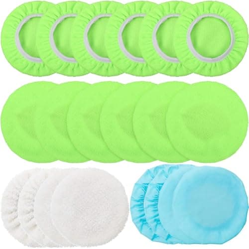 Mudder 20 Pieces Car Orbital Buffer Polisher Pad Bonnet Microfiber Max Bonnet Polishing Buffing Pad Cover(Fluorescent Green,5-6 Inches)