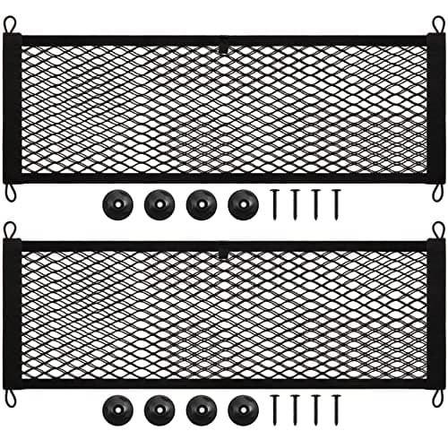 Frienda 2 Pieces Stretchable Small Cargo Net Pocket Storage Mesh Net Elastic Automotive Storage Pouch with 8 Pieces Mounting Screws and Hooks for Truck Car SUV Boats(29 x 9.8 Inches)