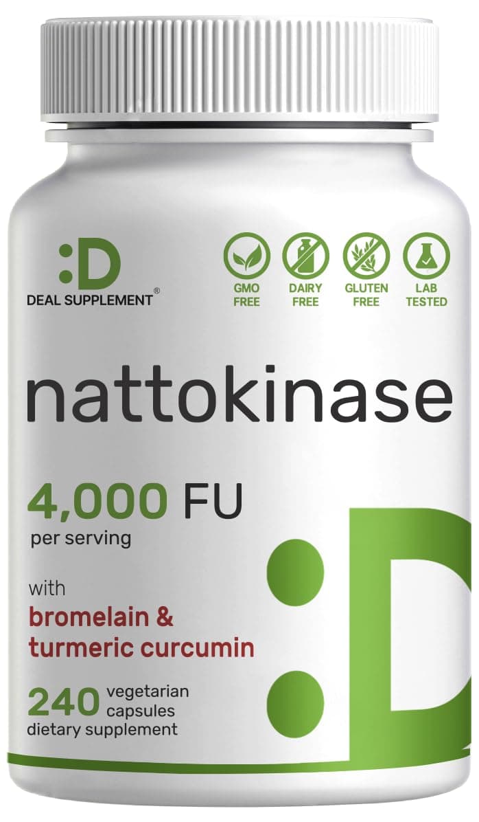Nattokinase Supplement 4000 FU Per Serving 240 Veggie Capsules Japanese Natto with Bromelain Turmeric Curcumin Black Pepper Complex Digestive Enzymes Heart Health NonGMO Vegan