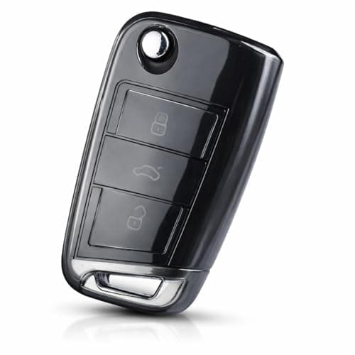 JVCV® Soft TPU Transparent Black Key Cover Compatible with Skoda Kylaq Slavia Kushaq Taigun Tiguan Virtus Octavia Kodiaq Superb Folding Key | Shockproof Slim Fit Case (Transparent Black)