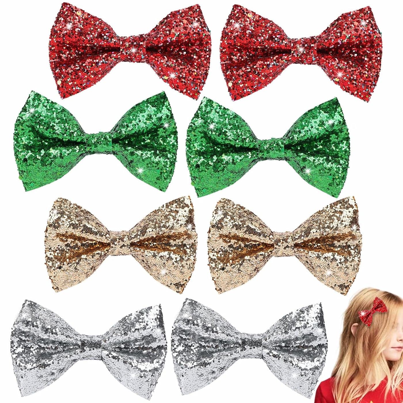 JUNEBRUSHS 8Pcs Christmas Glitter Sequin Hair Accessories Hair Clips for Girls Toddlers Large Hair Accessories Christmas Birthday Gift Party Dress Decoration Accessories Wedding Hair Clips