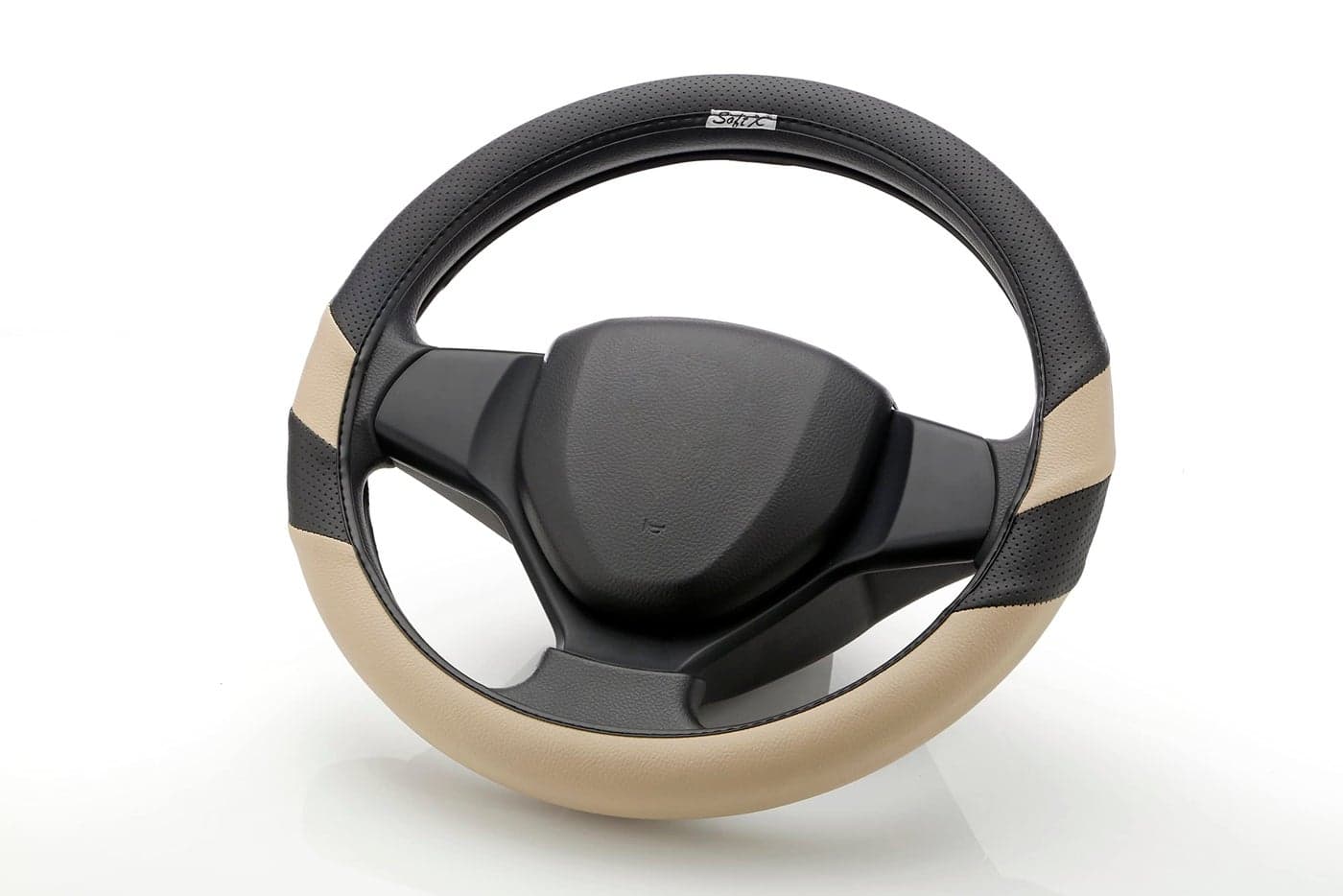 Soft X Premium Faux Leather Car Steering Wheel Cover Universal Size | Breathable Anti Slip Steering Cover for Untlimate Comfort & Style - Black & Beige