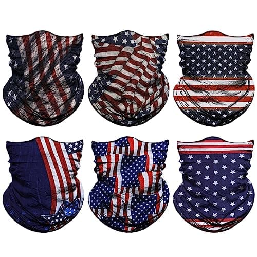 Venswell Neck Gaiter Face Mask Men Women,Seamless Bandana Rave Face Cover Scarf Mask,Balaclava,Headband, Head Wrap,Headwear (A-Blue+Red Flag)