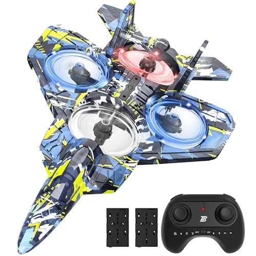 BEZGAR RC Plane Foam Remote Control Airplane Drone for Kids RC Aircraft for Boys and Girls Fighter Jet Helicopter with LED Lights Altitude Hold 360 Flip Stunt Rotation Toy Airplane Blue