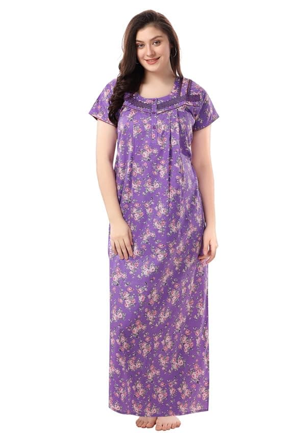 Soulemo Women's Pure Cotton Floor Length Nighty (L - Bust - 44, Violet 20) 1648FL