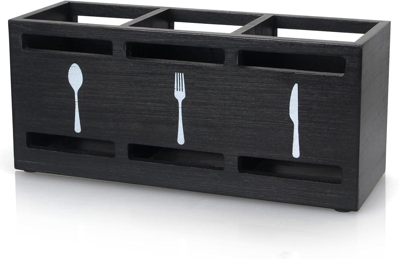 Ayiaren Wooden Silverware Caddies Flatware Cutlery Holder Wood Silverware Organizer Containers Black Kitchen Utensil Holder for Countertop Spoon and Fork Holder Flatware Utensils Caddy for Party