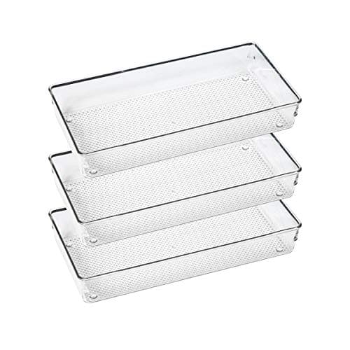 ihomecooker 3 Pack Large Clear Plastic Drawer Organizer Tray Cutlery Utensil Makeups Drawer Organizers 12" X 6"
