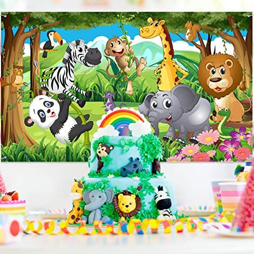 Blulu Jungle Safari Backdrop Fabric Safari Animal Backdrop Banner 72.8 x 43.3 Inch Jungle Theme Birthday Decorations Photography Background for Adventure Party Supplies Celebration Props