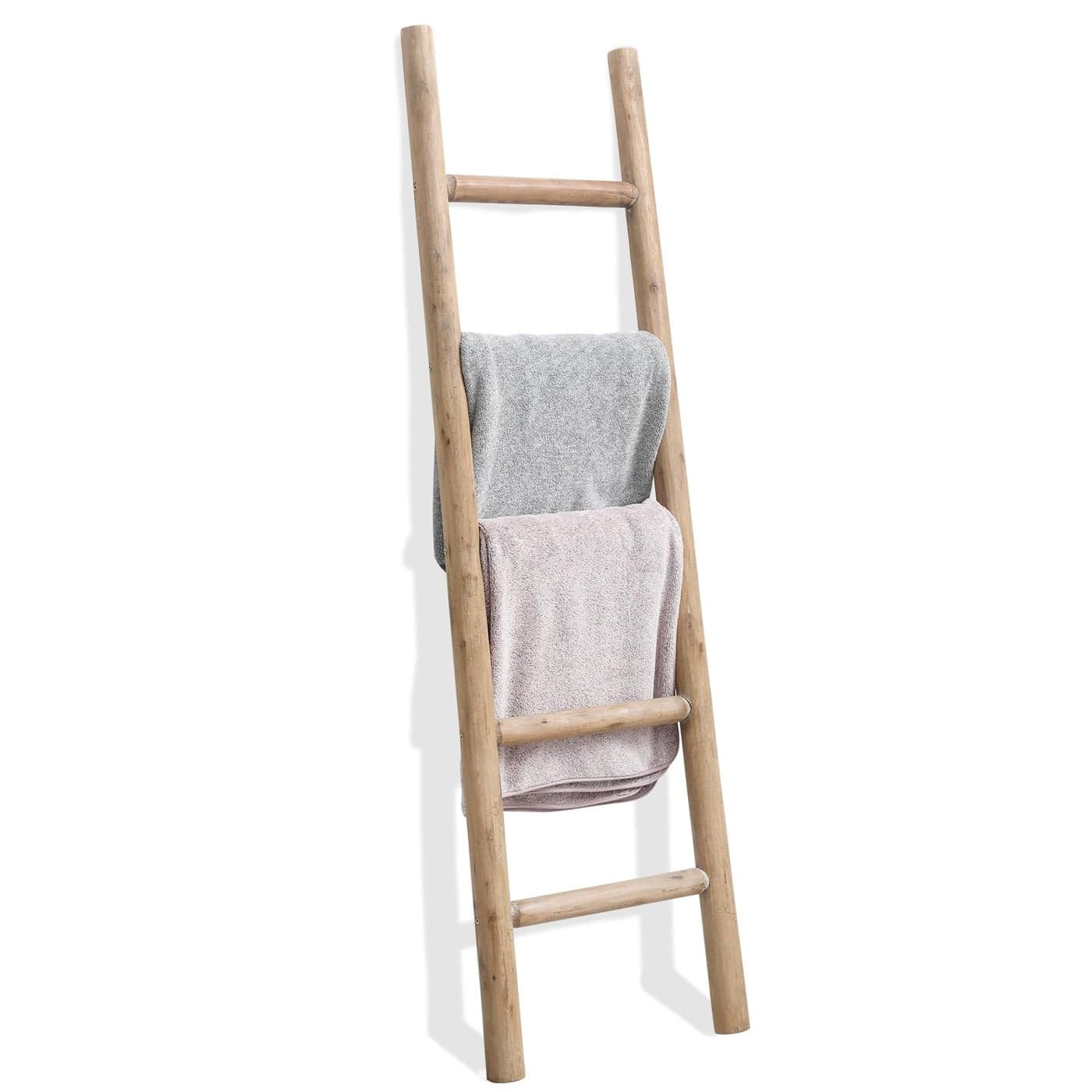 FUIN 57in Wood Blanket Ladder Living Room Decorative Wall Leaning Farmhouse Quilt Display Holder Rustic Wooden Towel Rack for Bathroom Brown
