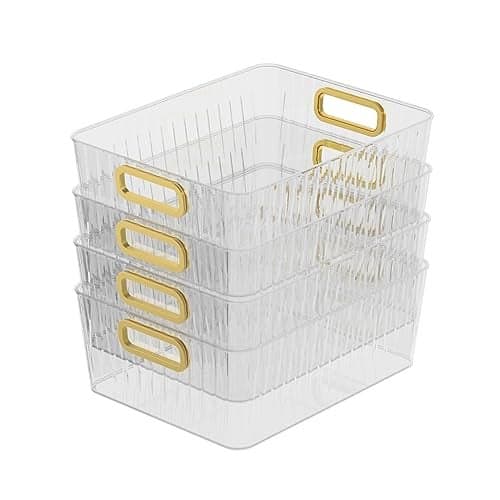 CadineUS 4pack Clear Pantry Storage Bin Box Plastic Organizer Bin for Fridge kitchen