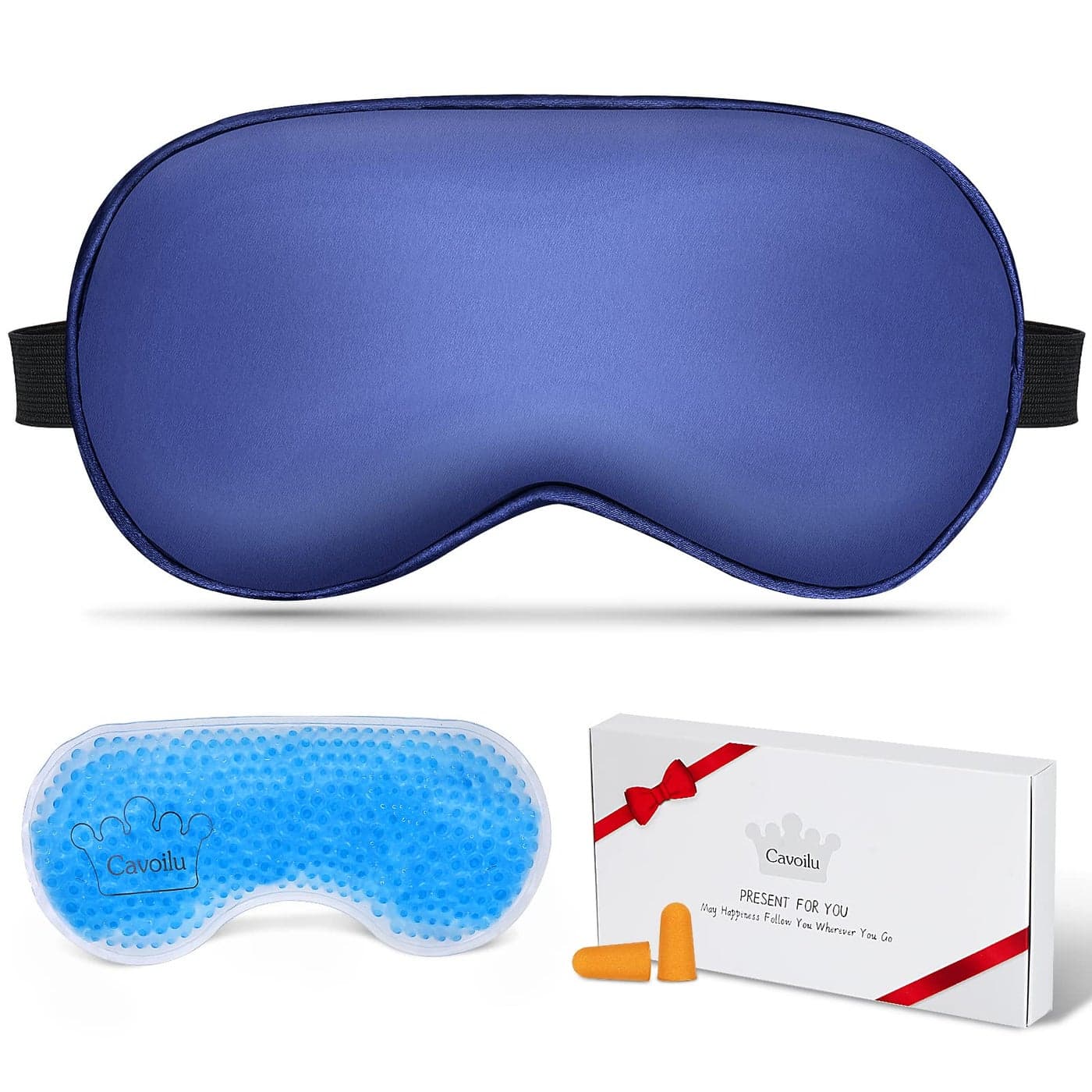 Cavoilu Cooling Sleep Mask wGel Eye Mask Silk Eye Mask for Sleeping Heated Eye Masks Blindfold Eye Cover Sleeping Mask for Home Office Travel Gifts for Men Women Stocking Stuffers Blue
