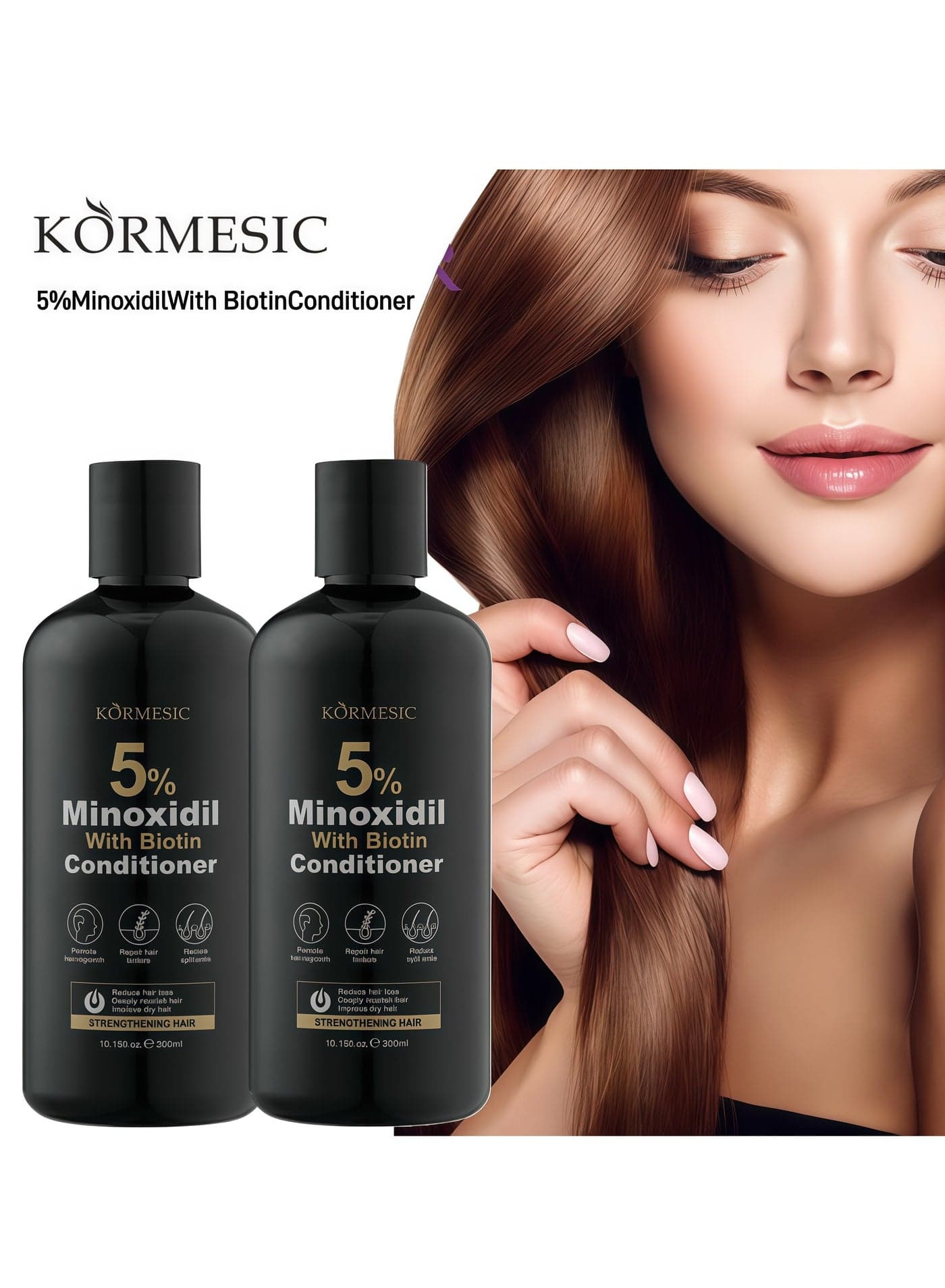 2-Pack 300ml Natural Ginseng Turmeric Hair Conditioner Strengthens Roots Reduces Breakage Controls Oil Fights Flakes Nourishes Scalp