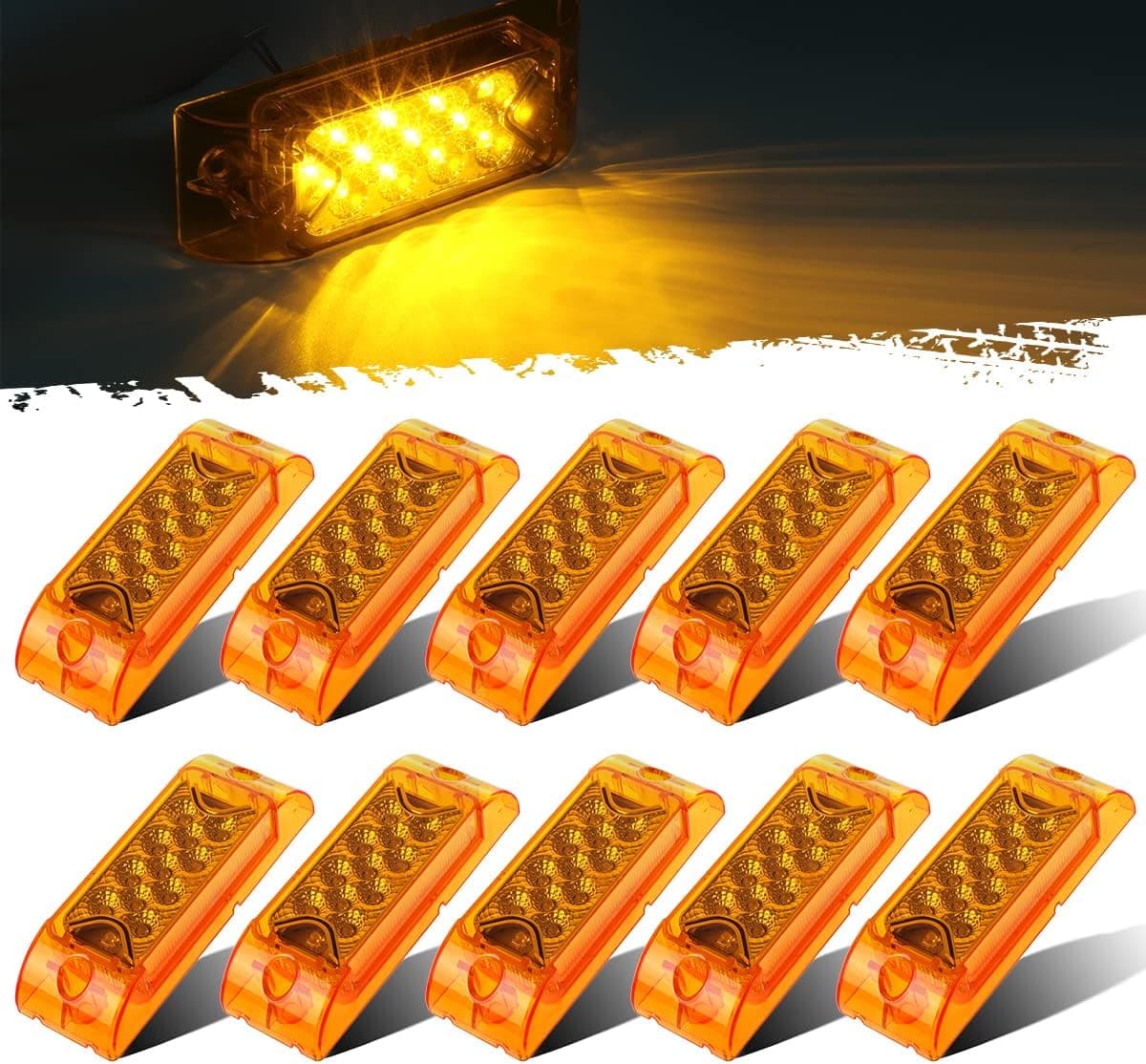 Partsam Amber Lens 2" x 6" Rectangular 13 Diode LED Marker Light with Reflector (Pack of 10)
