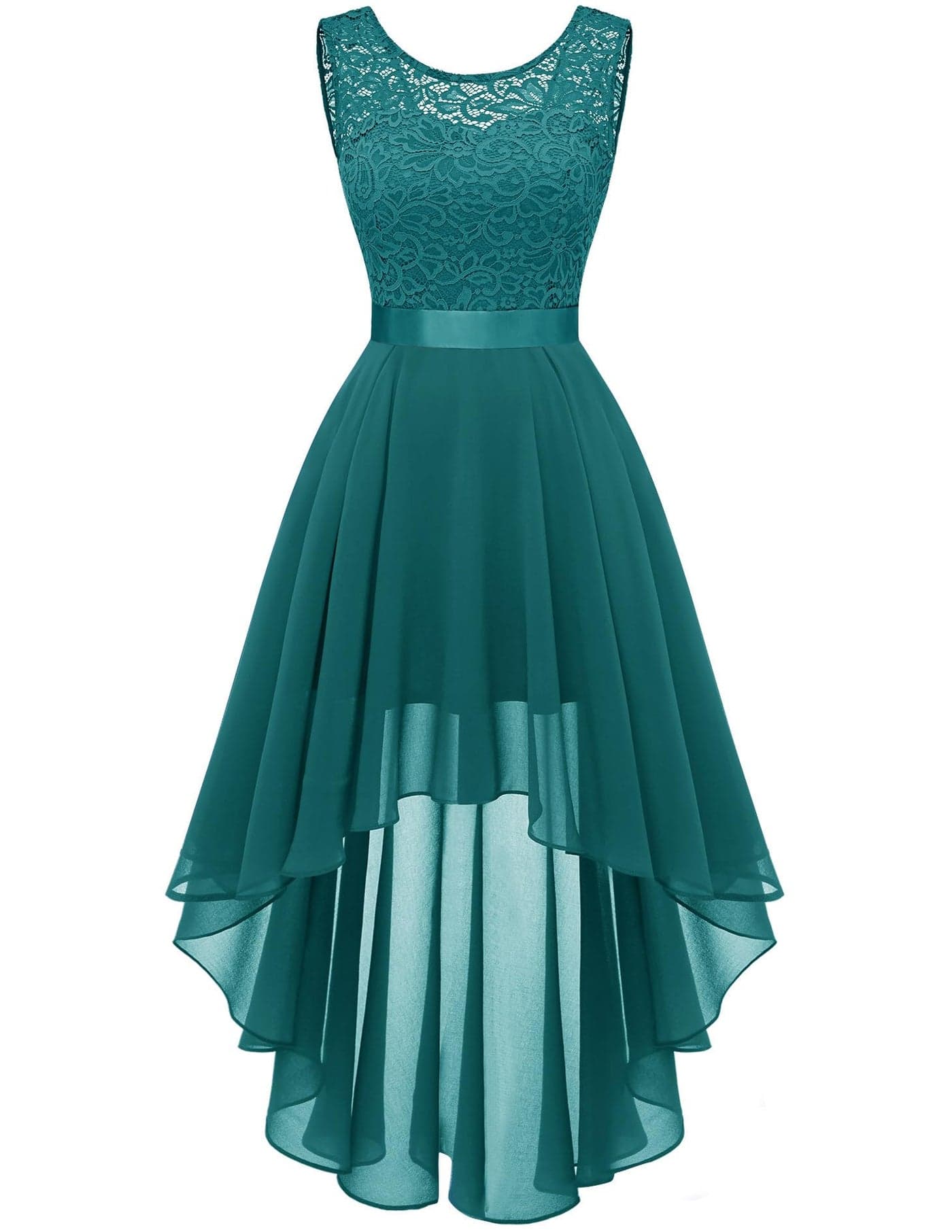 BeryLove Formal Dresses for Women Homecoming Wedding Guest Cocktail Vacation Prom Dress for Teens Sleeveless Lace Chiffon Floral Bridesmaid Elegant Midi Gowns 35 Peacock Green 2XL