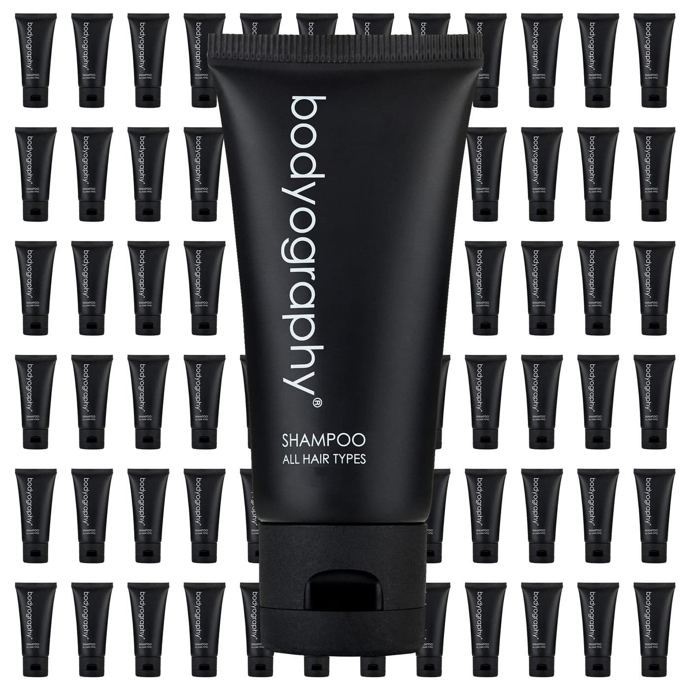 World Amenities Bodyography Bulk Shampoo 50 Count 14oz Lavender Peppermint Mini Travel Size Toiletries 100 Recyclable Tube with Flip Top Cap Hotel Amenities Suitable for All Hair Types