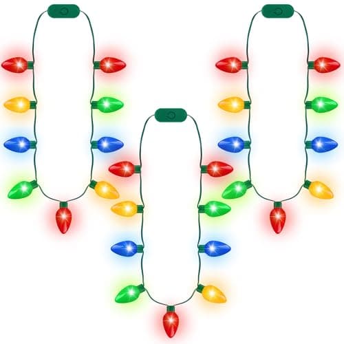 Blowata 9PCS Christmas Light Necklace Light up 3 Modes Christmas Necklace Party Favors Wearable Xmas Lights with 4 Colorful Bulbs Xmas Accessories Ugly Sweater Party Supplies Party Favors