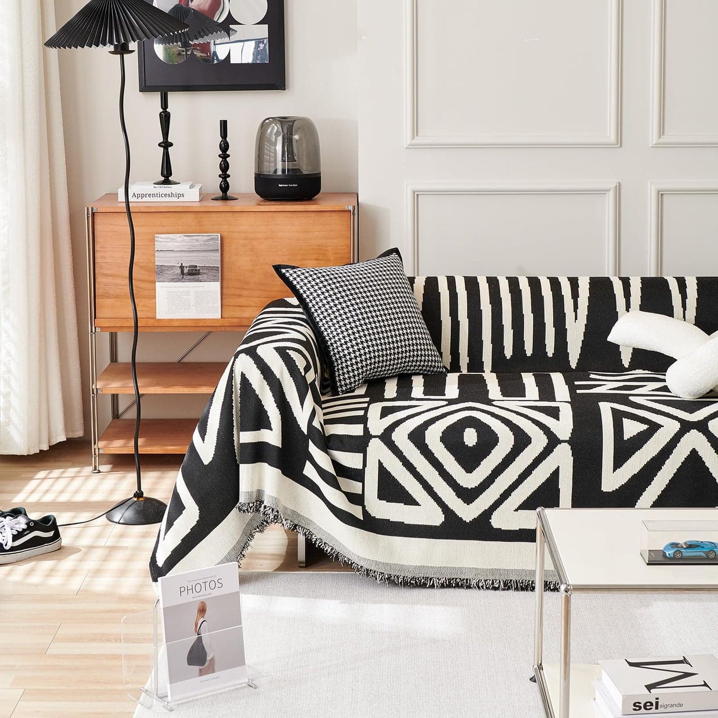 HANDONTIME Boho Sofa Covers for Dogs Black Couch Sofa Covers for 3 Cushion Couch Sofa Beige Chenille Sofa Slipcover Washable Sectional l Shaped Covers Pets Protector Furniture Covers 71 X118
