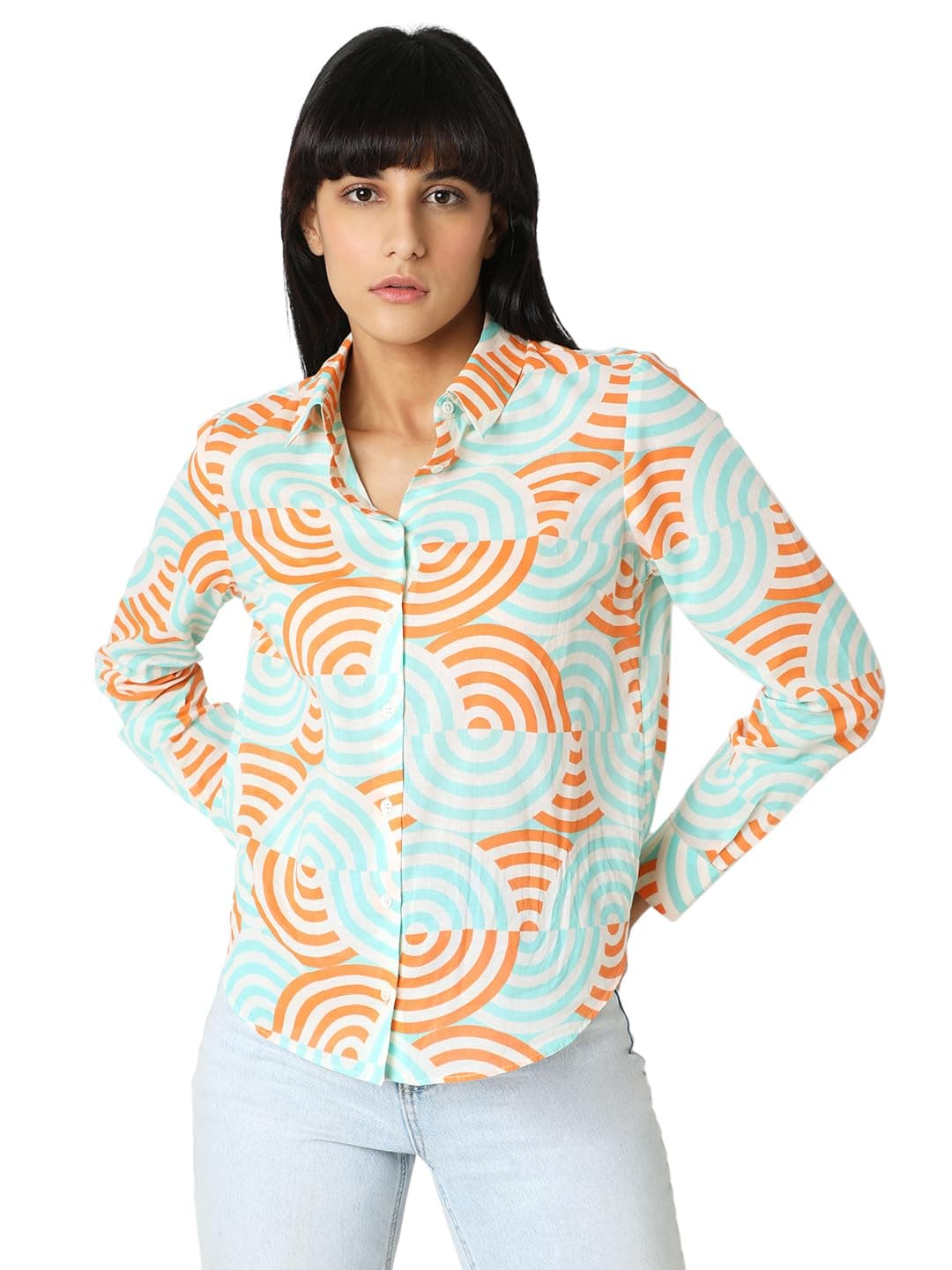 VERO MODA Women Abstract Print Multicolor Cotton Regular Fit Shirt